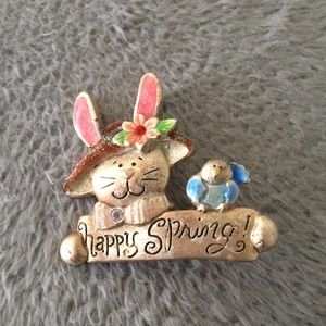 Happy spring bunny and bird pin